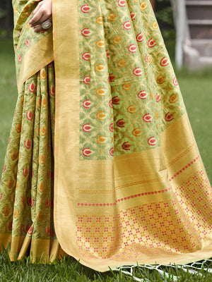 Olive Organza Saree With Blouse Piece