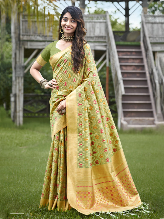 Olive Organza Saree With Blouse Piece