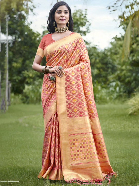 Pink Organza Saree With Blouse Piece