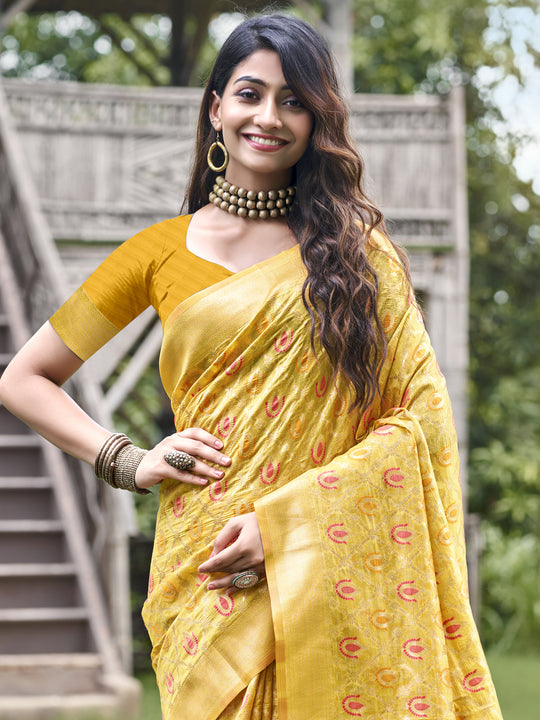 Yellow Organza Saree With Blouse Piece