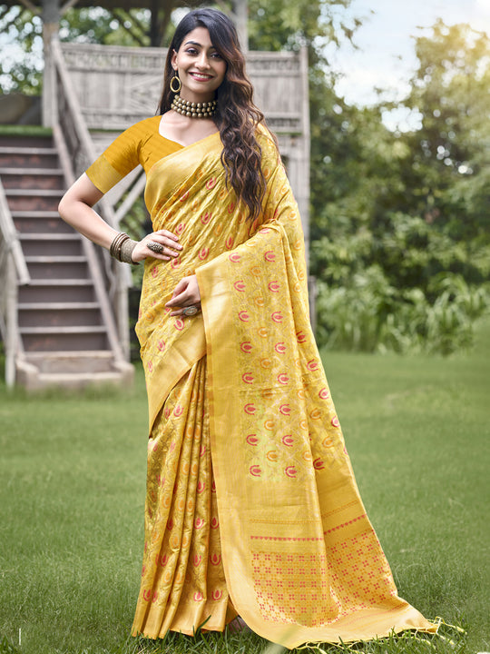 Yellow Organza Saree With Blouse Piece