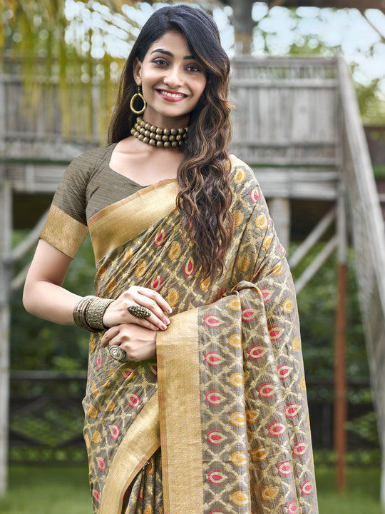Grey Organza Saree With Blouse Piece