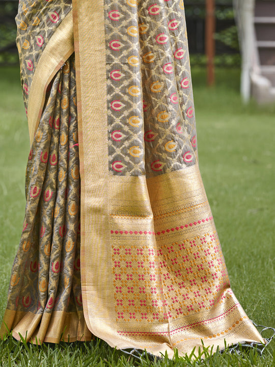 Grey Organza Saree With Blouse Piece