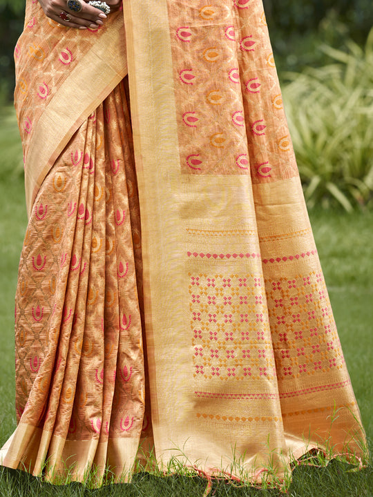 Orange Organza Saree With Blouse Piece