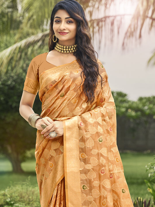 Orange Organza Saree With Blouse Piece