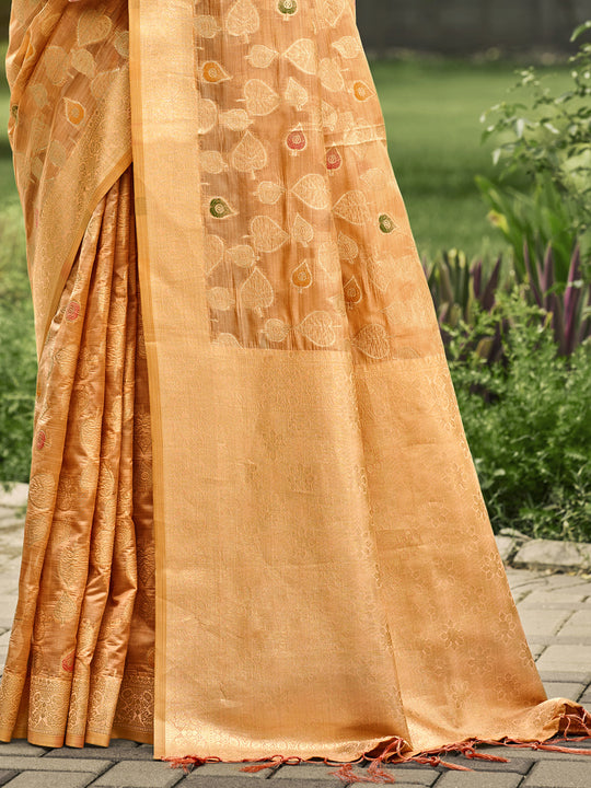 Orange Organza Saree With Blouse Piece