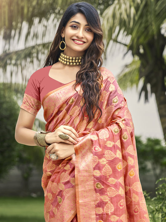 Pink Organza Saree With Blouse Piece