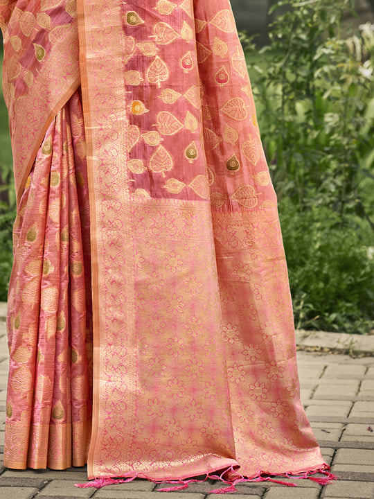 Pink Organza Saree With Blouse Piece