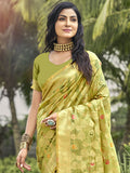 Olive Organza Saree With Blouse Piece