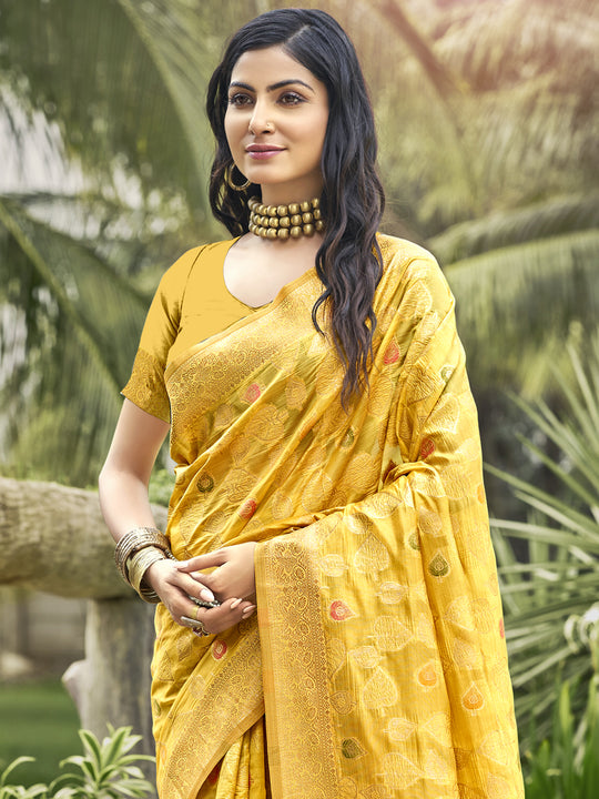 Yellow Organza Saree With Blouse Piece