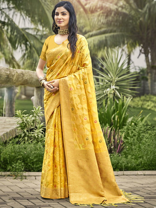 Yellow Organza Saree With Blouse Piece