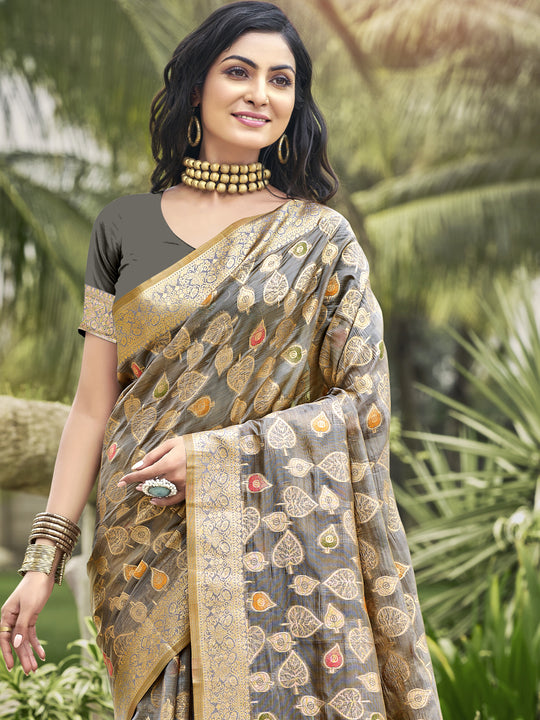 Grey Organza Saree With Blouse Piece
