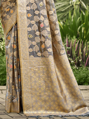 Grey Organza Saree With Blouse Piece