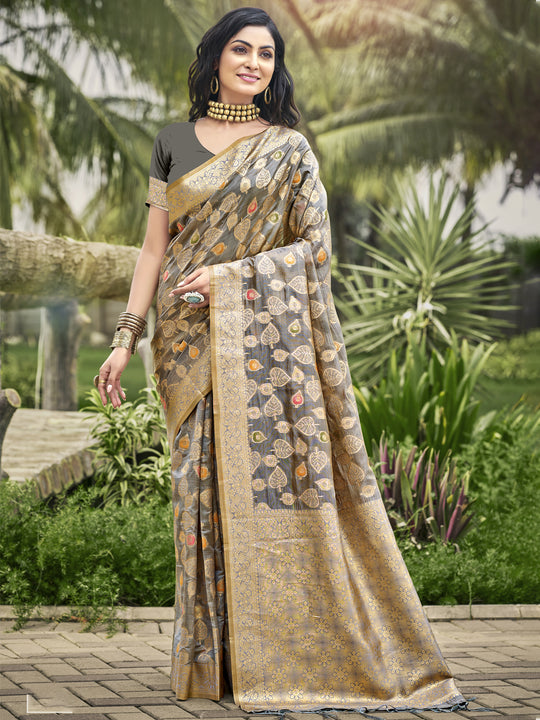 Grey Organza Saree With Blouse Piece