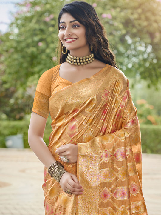Orange Organza Saree With Blouse Piece