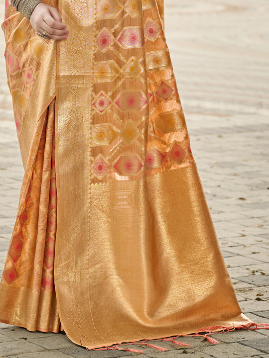 Orange Organza Saree With Blouse Piece