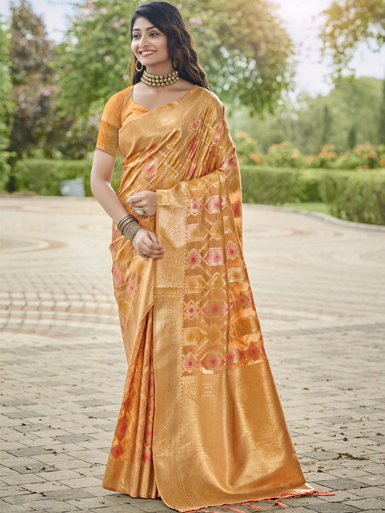 Orange Organza Saree With Blouse Piece
