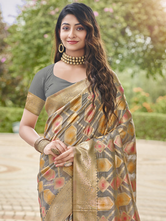 Grey Organza Saree With Blouse Piece