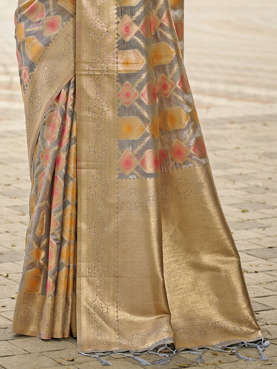 Grey Organza Saree With Blouse Piece