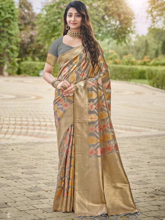 Grey Organza Saree With Blouse Piece