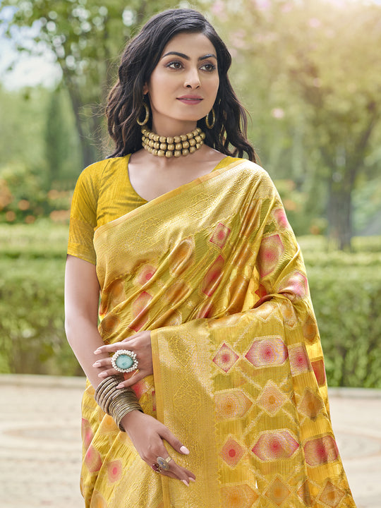 Yellow Organza Saree With Blouse Piece