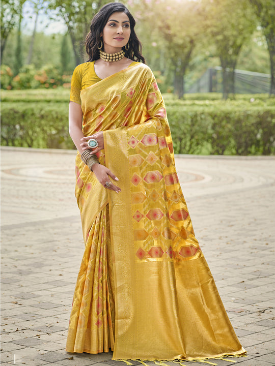 Yellow Organza Saree With Blouse Piece