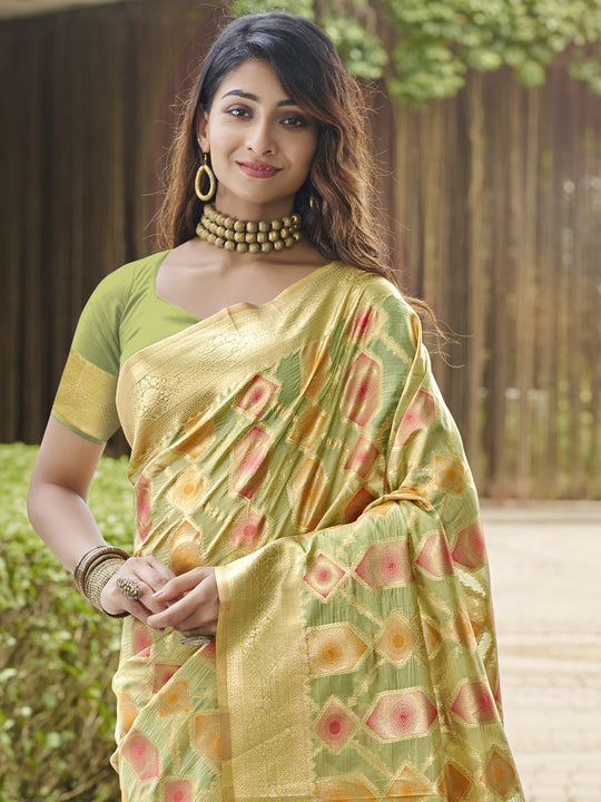 Olive Organza Saree With Blouse Piece