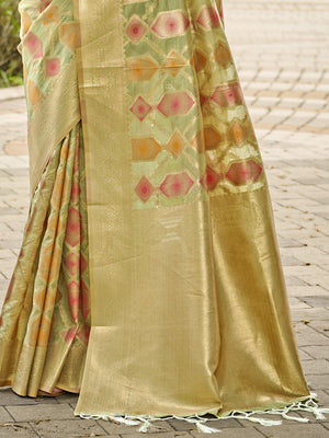 Olive Organza Saree With Blouse Piece