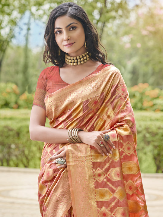 Pink Organza Saree With Blouse Piece
