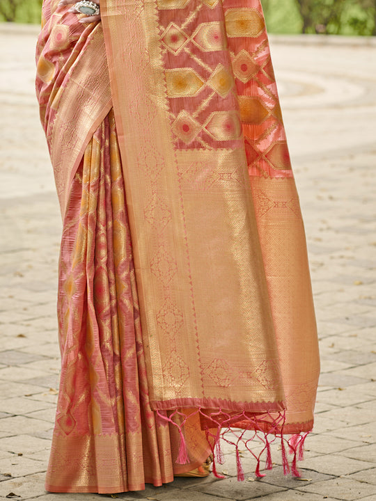 Pink Organza Saree With Blouse Piece