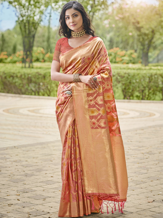 Pink Organza Saree With Blouse Piece