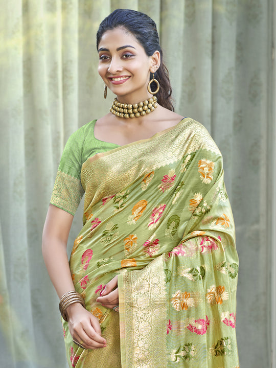 Green Organza Saree With Blouse Piece