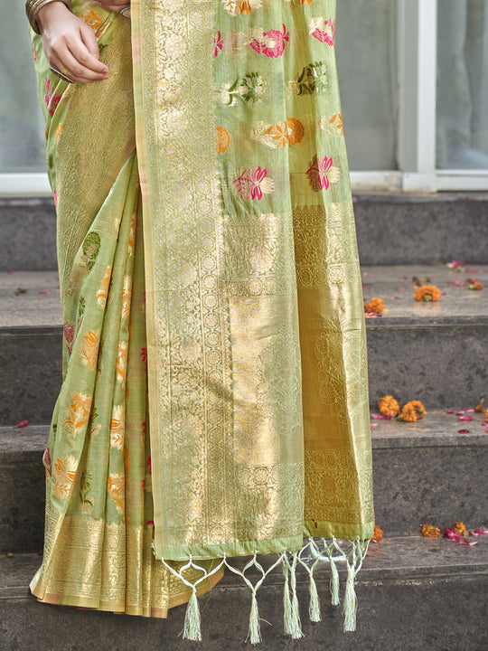 Green Organza Saree With Blouse Piece