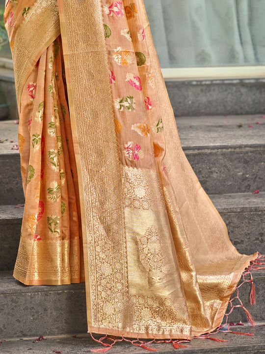 Orange Organza Saree With Blouse Piece