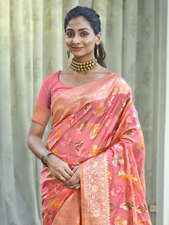 Pink Organza Saree With Blouse Piece