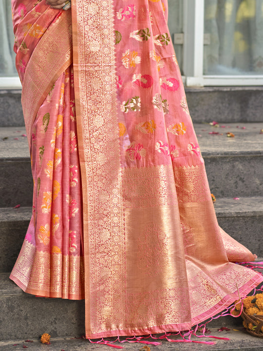 Pink Organza Saree With Blouse Piece