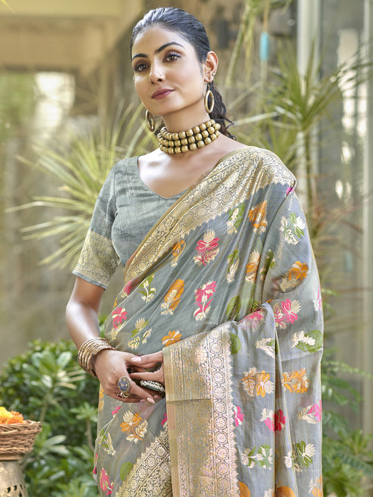 Grey Organza Saree With Blouse Piece