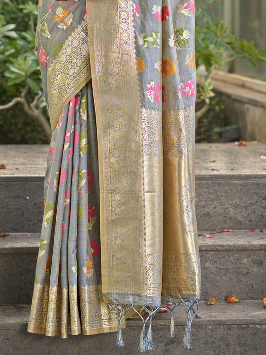 Grey Organza Saree With Blouse Piece