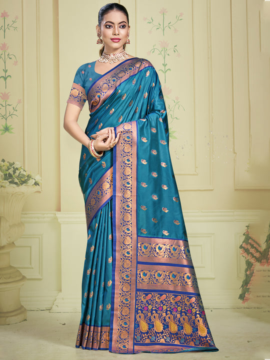 Blue Silk Saree With Blouse Piece