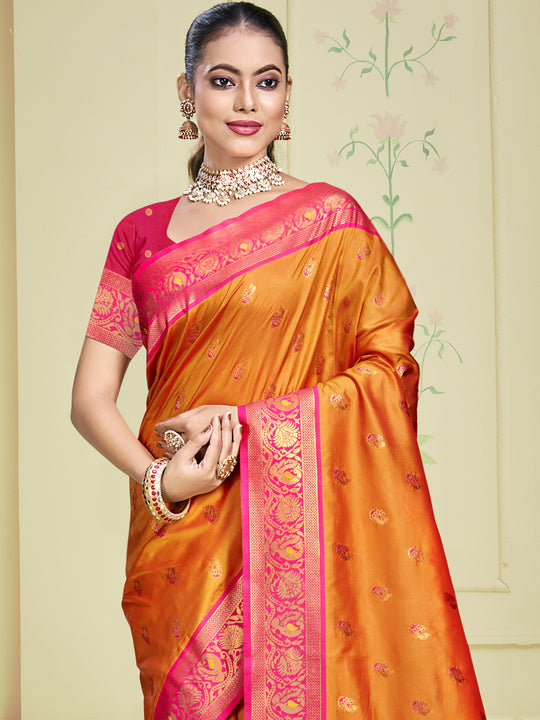 Orange Silk Saree With Blouse Piece