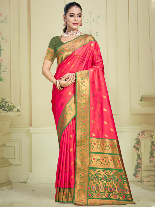 Pink Silk Saree With Blouse Piece