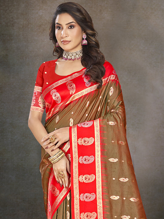 Brown Silk Saree With Blouse Piece