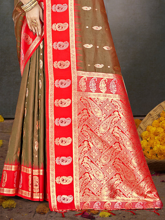 Brown Silk Saree With Blouse Piece