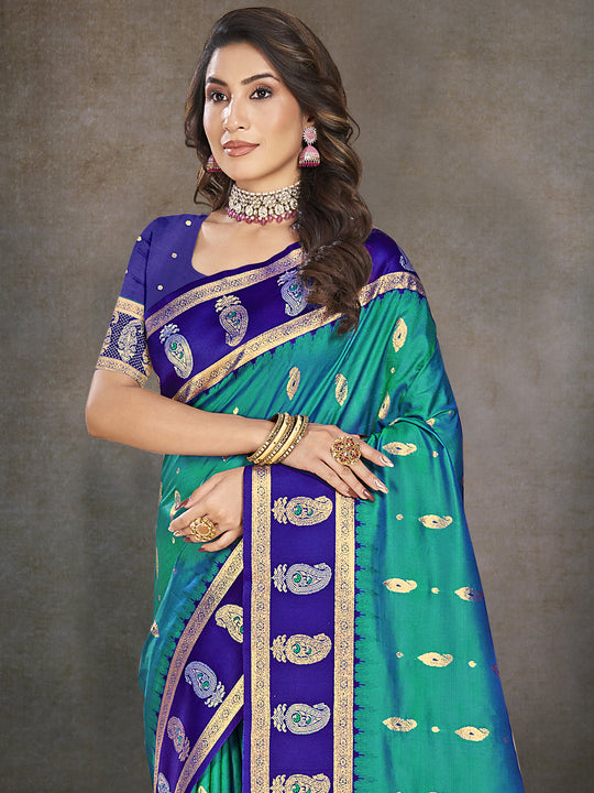 Blue Silk Saree With Blouse Piece