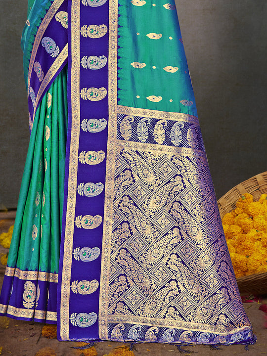 Blue Silk Saree With Blouse Piece
