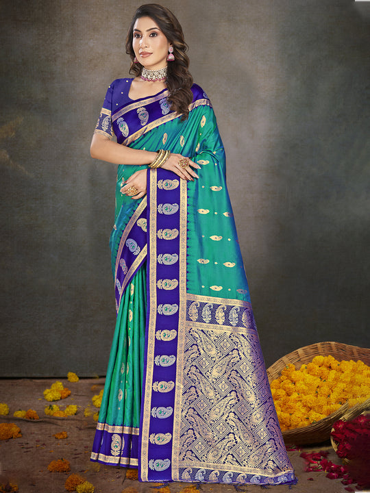 Blue Silk Saree With Blouse Piece