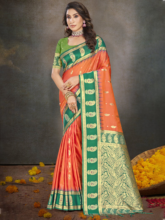 Orange Silk Saree With Blouse Piece