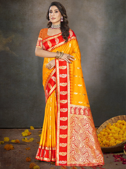 Yellow Silk Saree With Blouse Piece