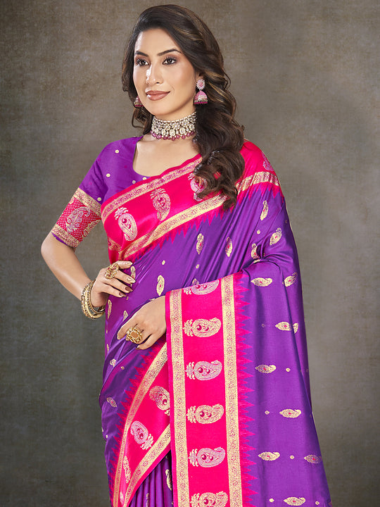 Purple Silk Saree With Blouse Piece