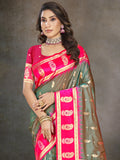 Teal Silk Saree With Blouse Piece